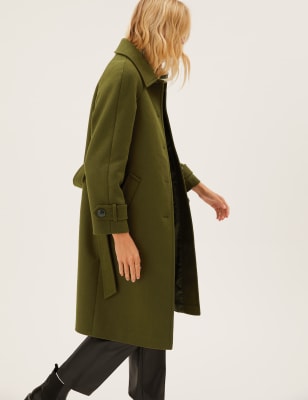 

Womens M&S Collection Belted Longline Car Coat with Wool - Dark Khaki, Dark Khaki