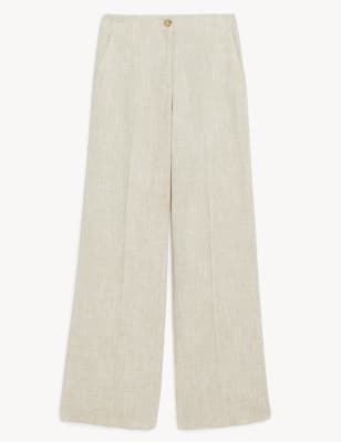 

Womens M&S Collection Linen Blend Wide Leg Trousers - Neutral, Neutral
