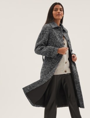 

Womens M&S Collection Wool Blend Tweed Belted Coat - Black Mix, Black Mix