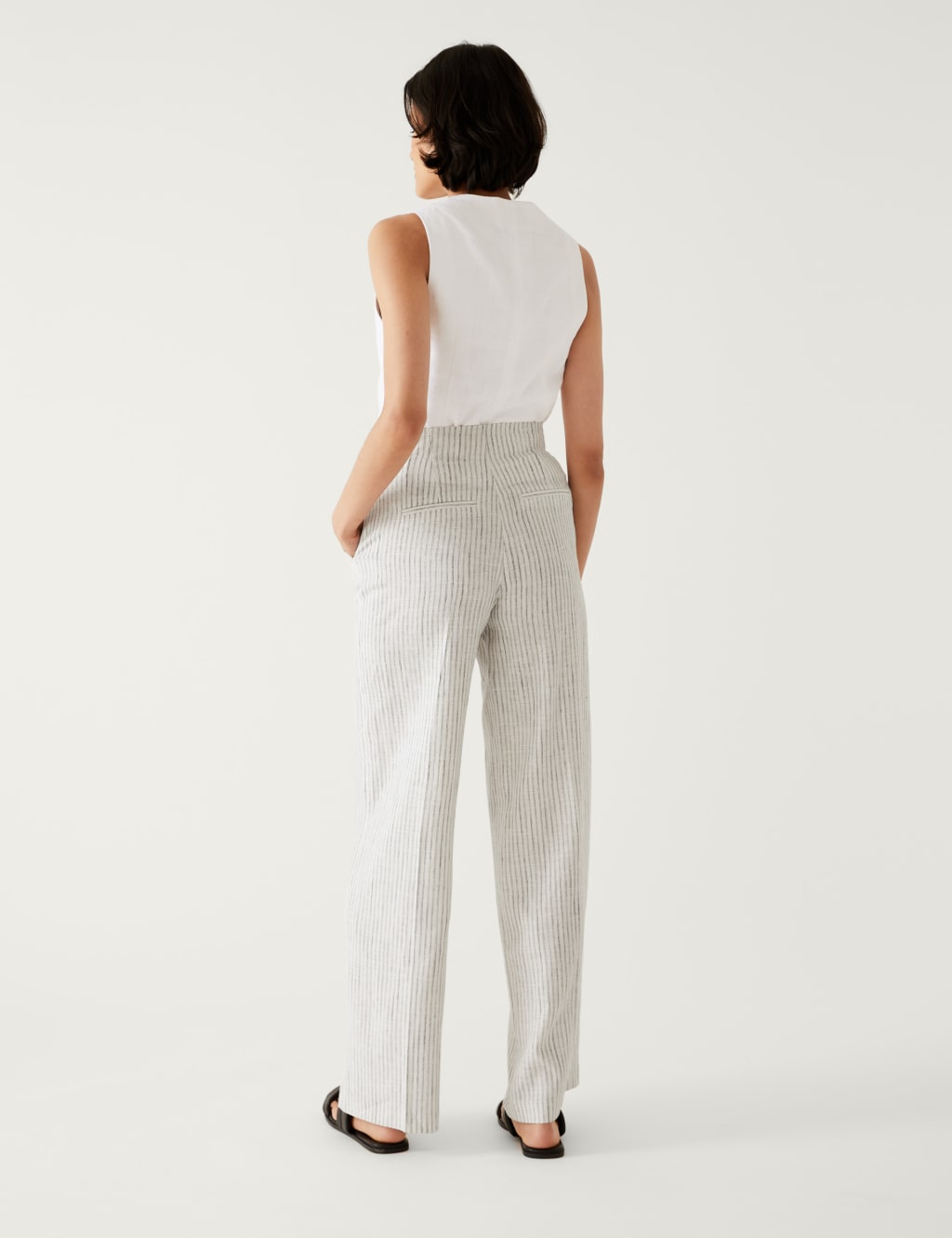 Linen Blend Striped Wide Leg Trousers image 4