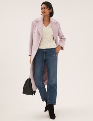 

Womens M&S Collection Relaxed Longline Tailored Coat With Wool - Pink, Pink