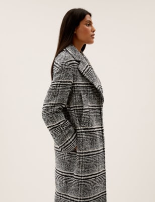 

Womens M&S Collection Wool Blend Checked Tailored Coat - Black Mix, Black Mix