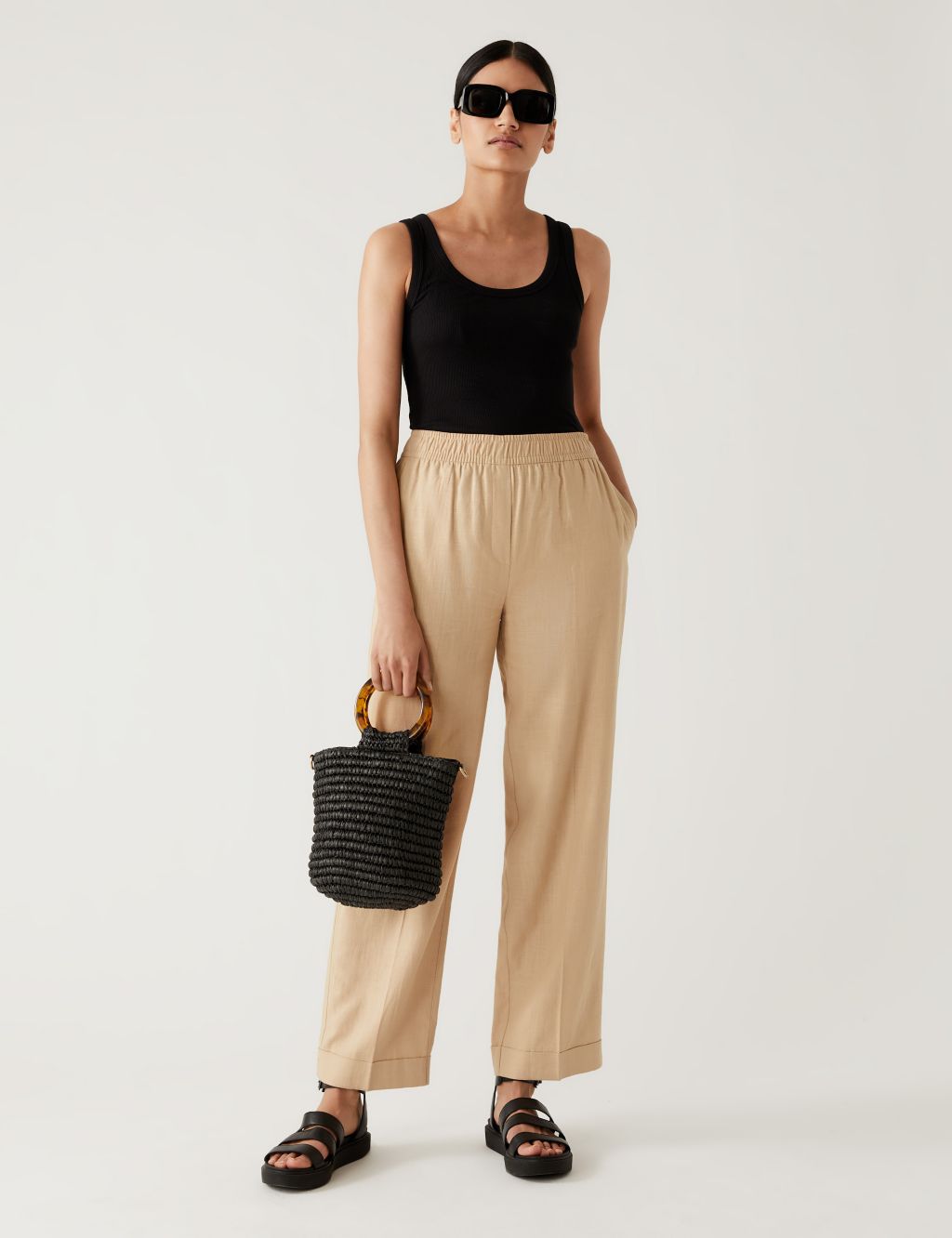 Linen Blend Relaxed Straight Trousers image 1