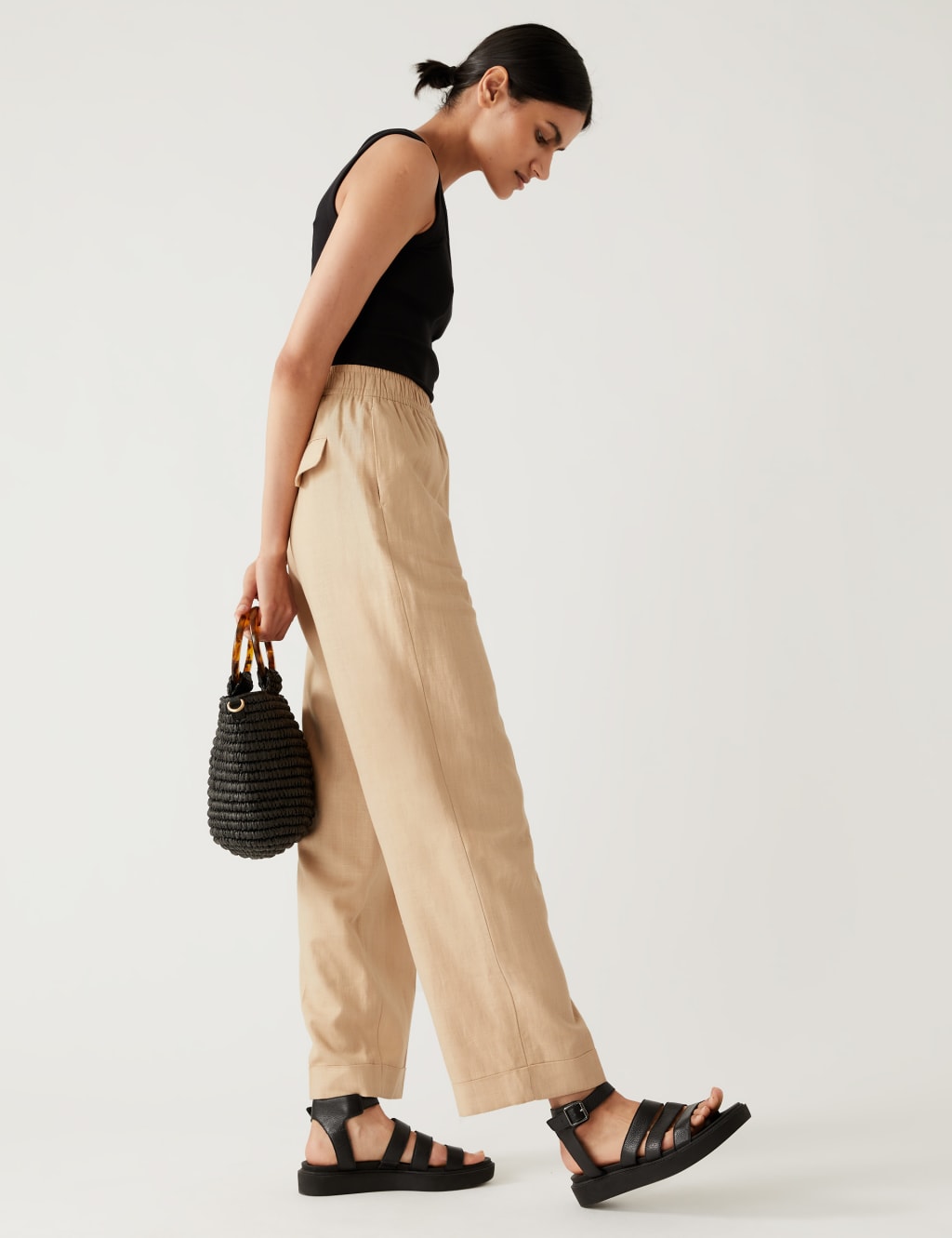 Linen Blend Relaxed Straight Trousers image 2