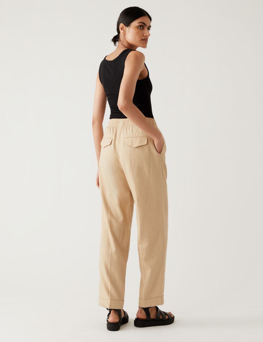 Linen Blend Relaxed Straight Trousers image 4