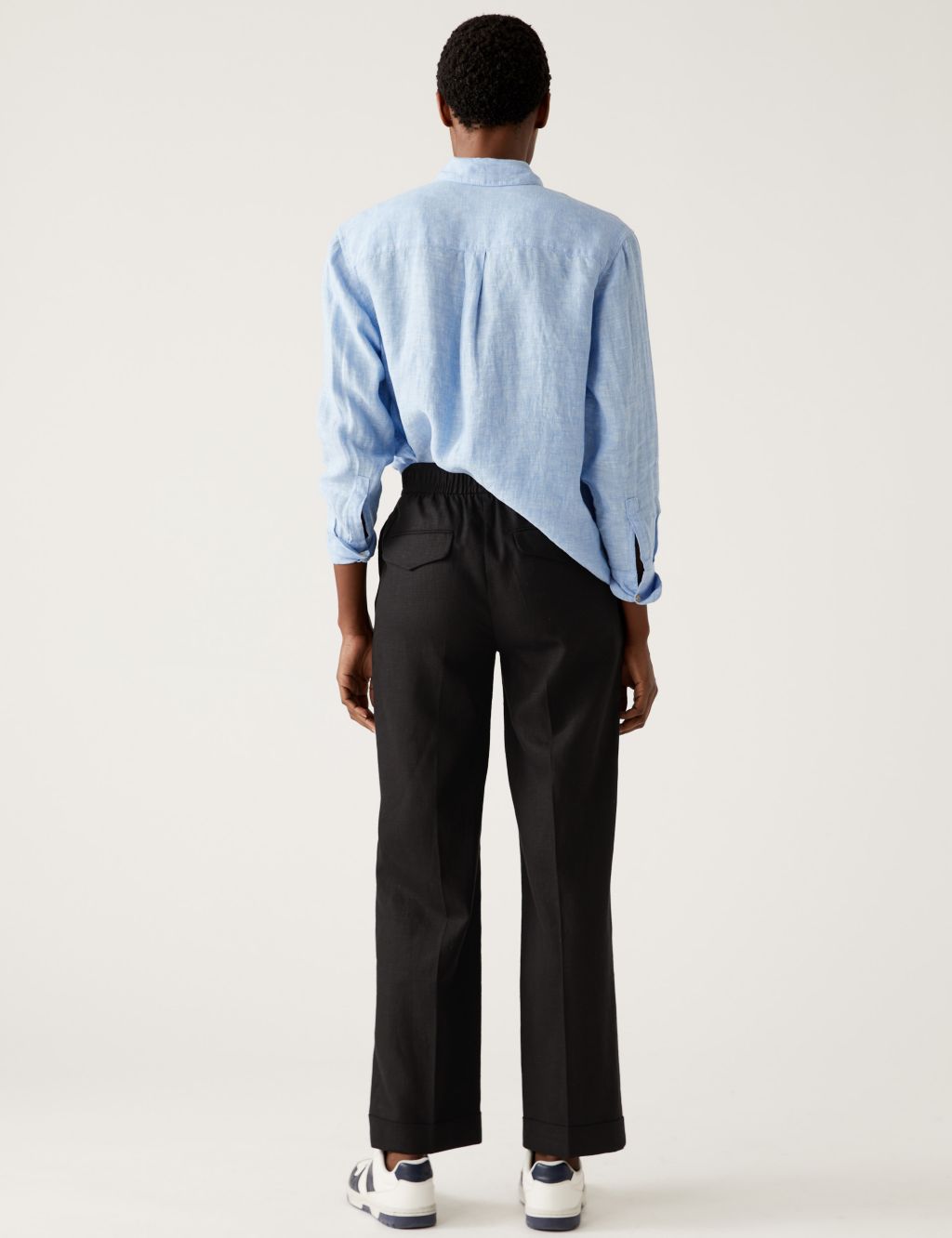 Linen Blend Relaxed Straight Trousers image 4