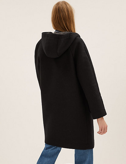 Wool Blend Hooded Coat