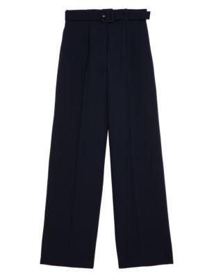 

Womens M&S Collection Belted Wide Leg Trousers - Midnight Navy, Midnight Navy