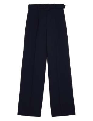 

Womens M&S Collection Belted Wide Leg Trousers - Midnight Navy, Midnight Navy