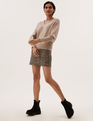 

M&S Collection Minifalda de jacquard de diseño animal de corte en A de puntoWomens - Brown Mix, Brown Mix