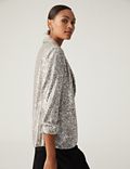 Relaxed Sequin Ruched Sleeve Blazer