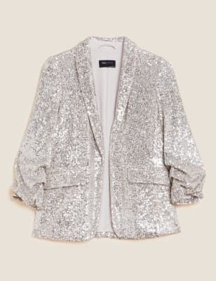 Relaxed Sequin Ruched Sleeve Blazer