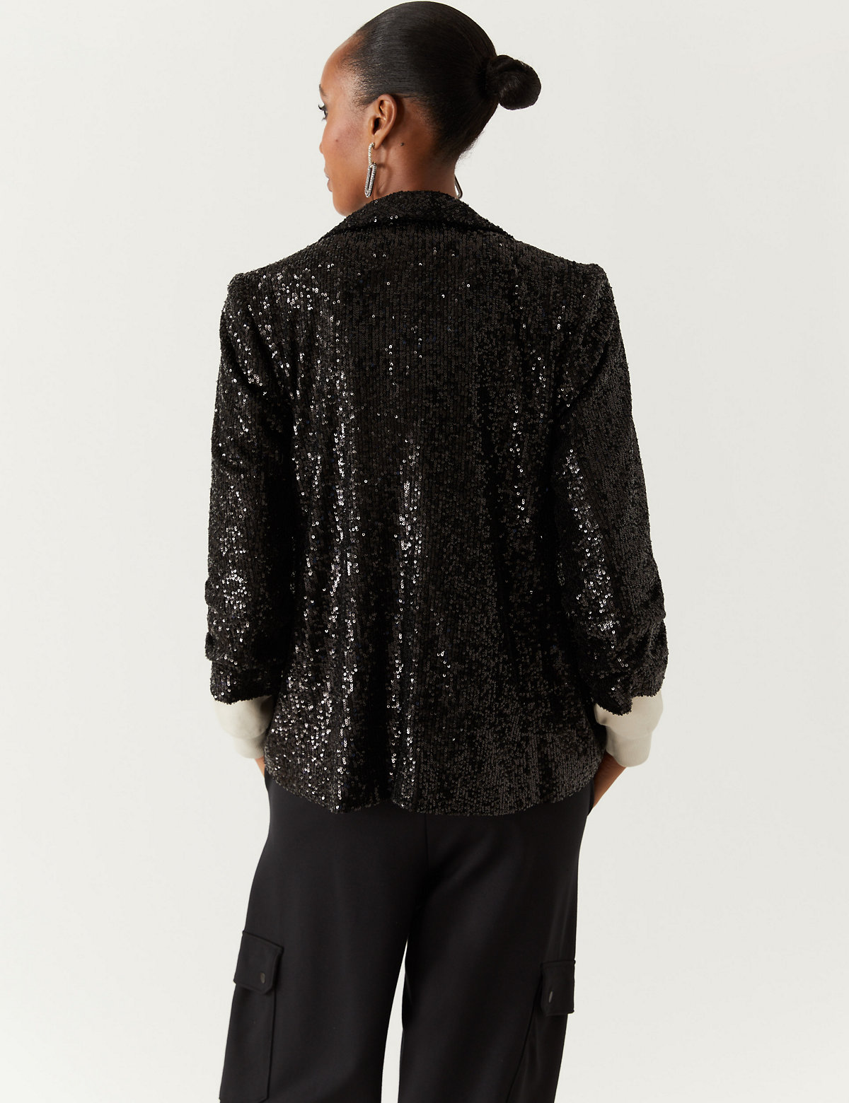 Relaxed Sequin Ruched Sleeve Blazer