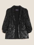 Relaxed Sequin Ruched Sleeve Blazer