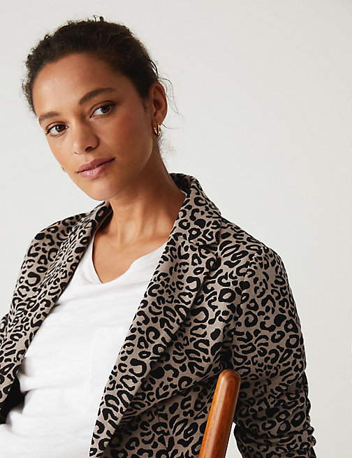 Marks And Spencer Womens M&S Collection Jersey Relaxed Leopard Print Blazer - Brown Mix