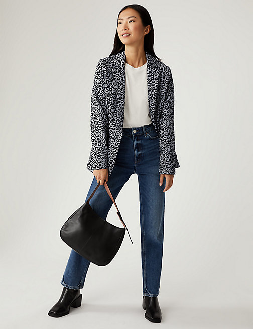 Marks And Spencer Womens M&S Collection Jersey Relaxed Leopard Print Blazer - Grey Mix, Grey Mix