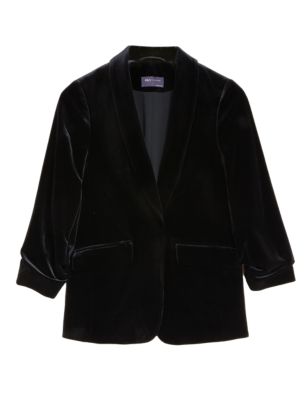 

Womens M&S Collection Velvet Relaxed Ruched Sleeve Blazer - Black, Black