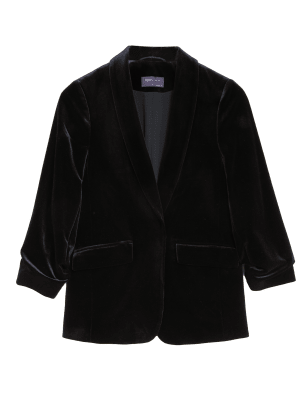 

Womens M&S Collection Velvet Relaxed Ruched Sleeve Blazer - Black, Black