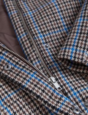 

Womens M&S Collection Wool Blend Checked Hooded Coat - Blue Mix, Blue Mix