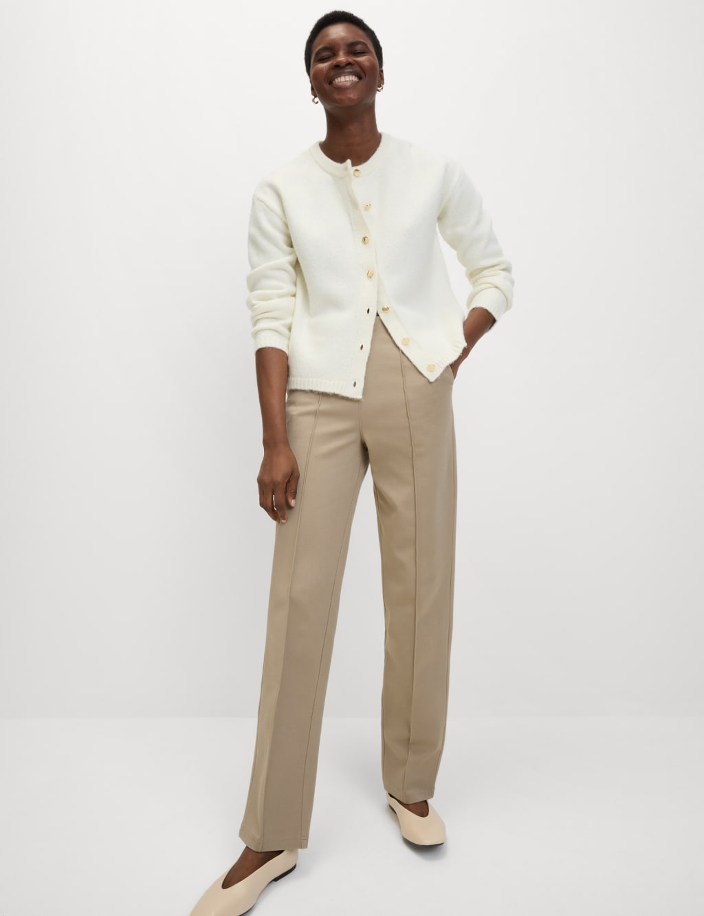 Cream petite wide leg trousers outlet