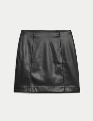 Leather Look Seam Detail Mini A-Line Skirt