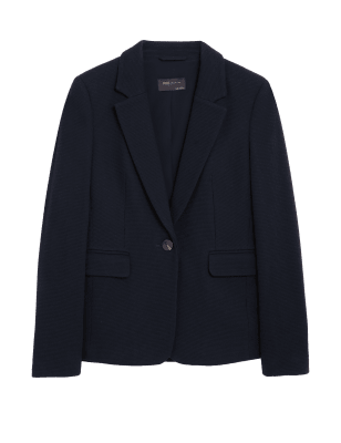 

Womens M&S Collection Cotton Rich Jersey Slim Textured Blazer - Midnight Navy, Midnight Navy