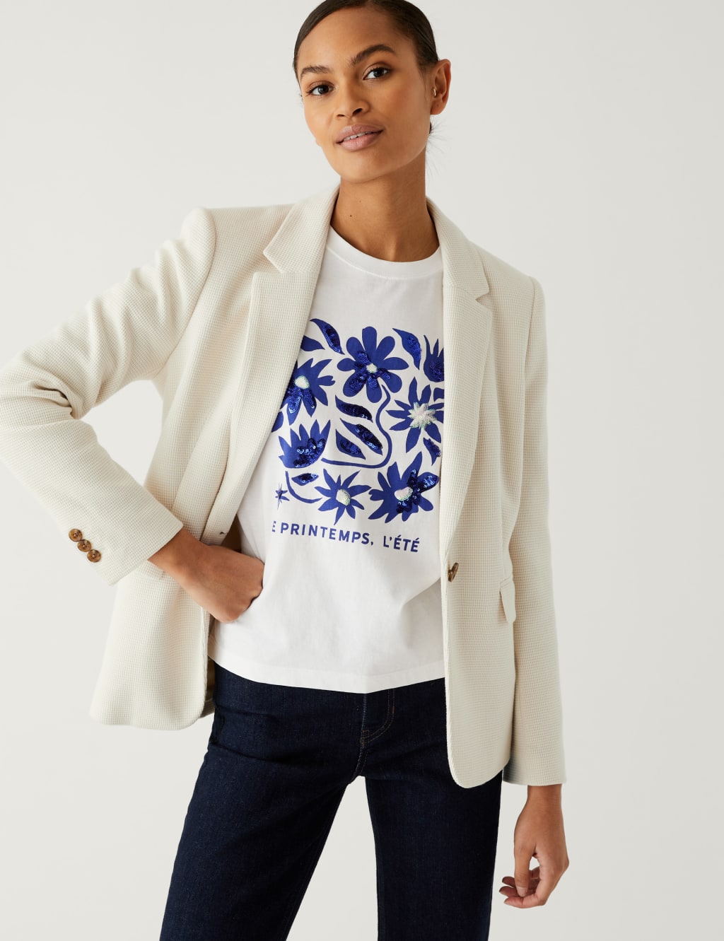 Cotton Rich Jersey Slim Textured Blazer image 3