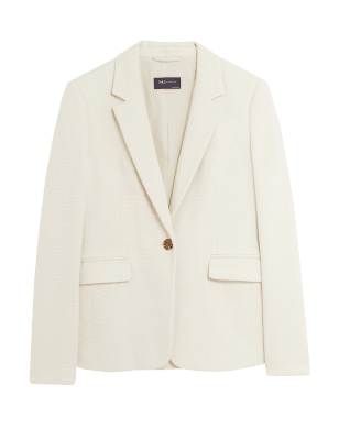 

M&S Collection Blazer texturizado ajustado de algodón de puntoWomens - Ecru, Ecru