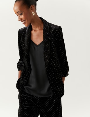 Velvet Studded Ruched Sleeve Blazer