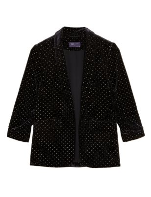 

Womens M&S Collection Velvet Studded Ruched Sleeve Blazer - Black Mix, Black Mix