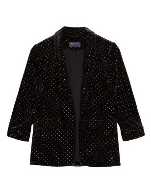 

Womens M&S Collection Velvet Studded Ruched Sleeve Blazer - Black Mix, Black Mix