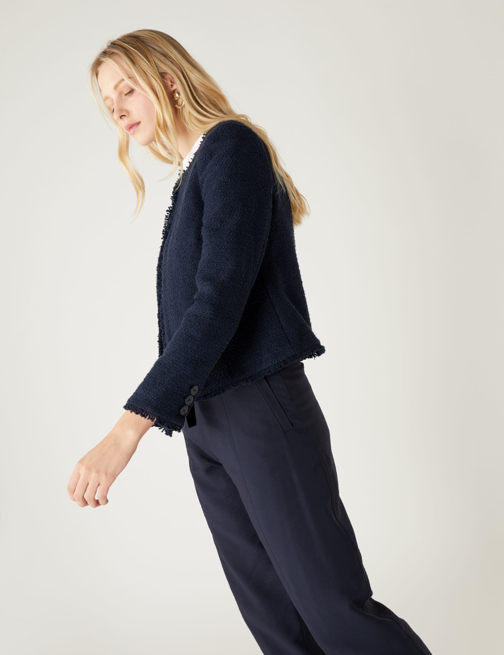Pure Cotton Tweed Collarless Short Jacket image 4