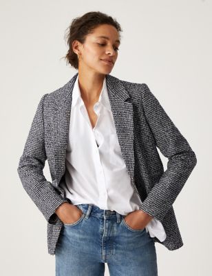 Marks And Spencer Womens M&S Collection Tweed Relaxed Textured Blazer - Navy Mix