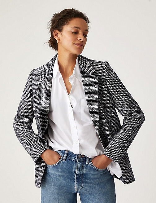 Marks And Spencer Womens M&S Collection Tweed Relaxed Textured Blazer - Navy Mix, Navy Mix