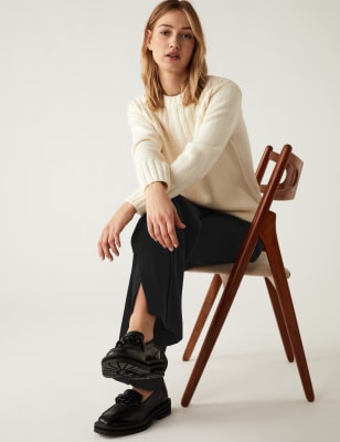 

Womens M&S Collection Twillhose mit seitlichem Schlitz und weitem Bein - Black, Black