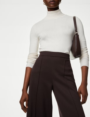 

Womens M&S Collection Jersey Elasticated Waist Wide Leg Trousers - Bitter Chocolate, Bitter Chocolate