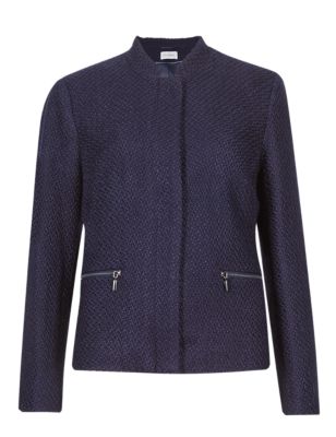 Textured Nehru Collar Jacket with Wool | Classic | M&S