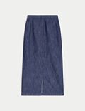 Linen Blend Split Front Maxi Column Skirt
