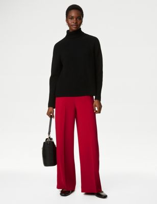 

Womens M&S Collection Pull On Wide Leg Trousers - Lipstick, Lipstick