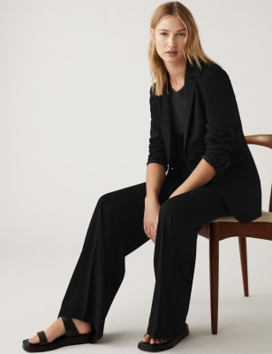 Black pull on 2025 wide leg trousers