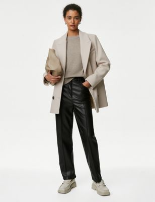 Leather Look Ankle Grazer Trousers - NZ