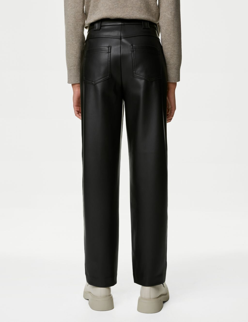 Leather Look Straight Leg Cropped Trousers image 4