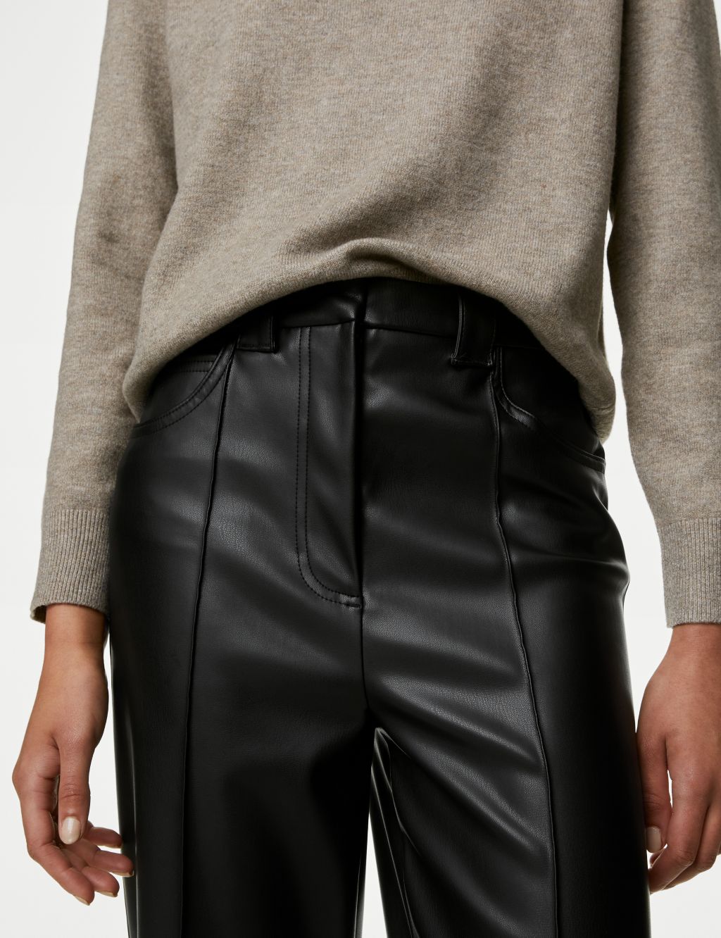 Leather Look Straight Leg Cropped Trousers image 5
