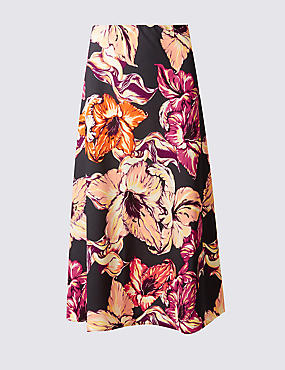 Floral Print A-Line Midi Skirt
