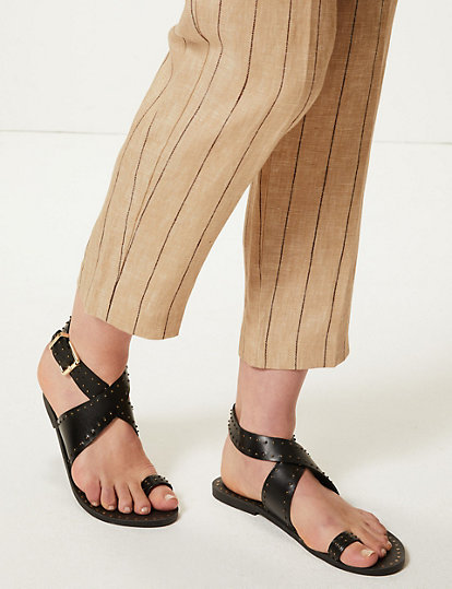 Pure Linen Striped Ankle Grazer Trousers