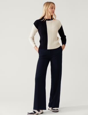 

Womens M&S Collection Twill Wide Leg Trousers - Midnight Navy, Midnight Navy