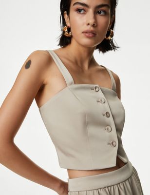 Satin Tailored Cropped Waistcoat - KG