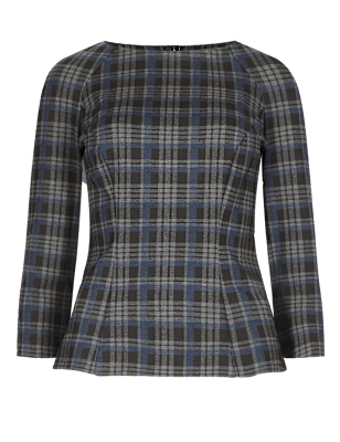 3/4 Sleeve Checked Shell Top | M&S Collection | M&S