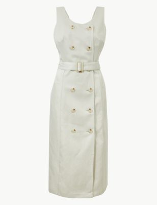 Linen Rich Double Button Front Midi Dress | M&S Collection | M&S