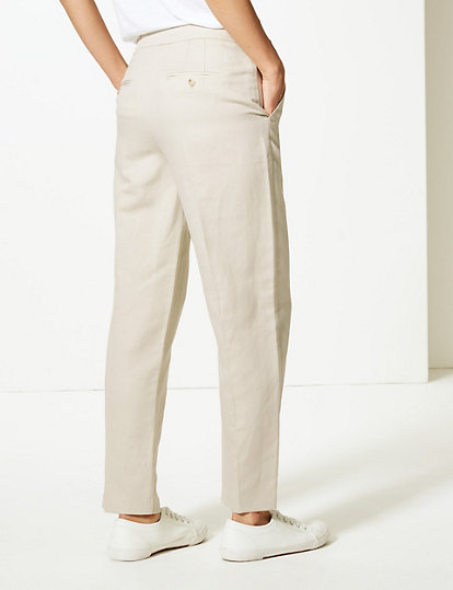 Linen Rich Straight Ankle Grazer Trousers